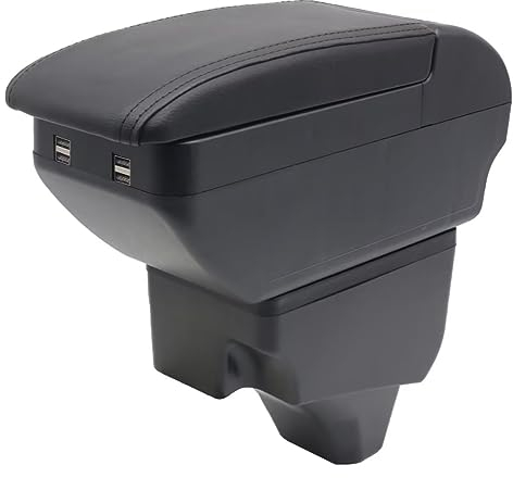 KAERGK Peugeot 208 2018-2021 Accoudoirs Boîte de Rangement Consoles Main avec Porte gobelets 4 Ports de Charge USB Noir ABS, PU