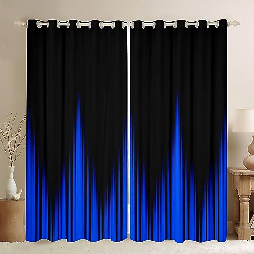 Feelyou Blaue Ombré-Fenstervorhänge und schwarze Verdunkelungsvorhänge für Kinderzimmer, für Jungen und Mädchen, abstrakte gestreifte Fensterbehandlungen (2 Paneele, 132 x 228 cm)