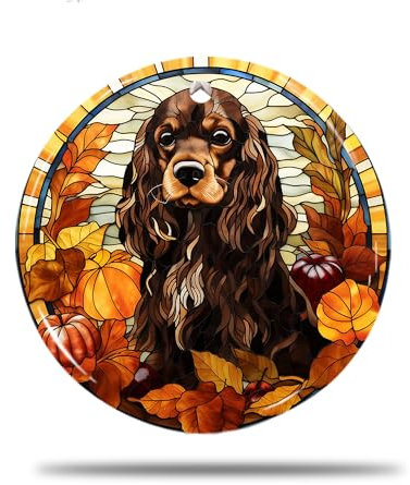 Keramik Weihnachts Ornamente, 7.3Cm Herbstlicher Englischer Cocker Spaniel-Hundevektor Weihnachtsbaum Deko Weihnachtsschmuck Weihnachtsbaumanhänger