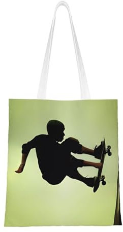 DEHIWI Skateboard Canvas Tote Bag Wiederverwendbare Einkaufstaschen Umhängetasche Für Frauen Mädchen Einkaufen, Schwarz , Einheitsgröße