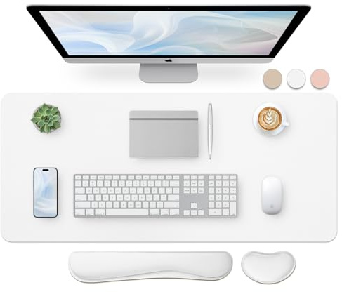 Bloss Leder-Schreibtischunterlage und Tastatur-Handgelenkauflage, großes Mauspad + Tastaturunterlage + Maus-Handgelenkstütze, rutschfester Schreibtischunterlagenschutz für Büro, Zuhause (90 x 39 cm,