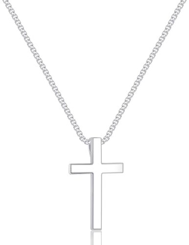 TINGN Kreuz Kette Herren, Silber 925 Kette mit Kreuz Anhänger Figarokette Halskette Herren Kreuz Tauf Geschenke Jungen Mann Frauen Sohn Kinder Mama Nichte Schwester Schmuck Geschenk 22 Inch