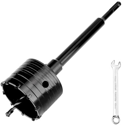 hsawbit Fraise à béton de 90 mm avec tige de connexion SDS Plus de 220 mm, scie cloche de maçonnerie, dents en carbure de tungstène pour béton, ciment, brique, mur, pierre