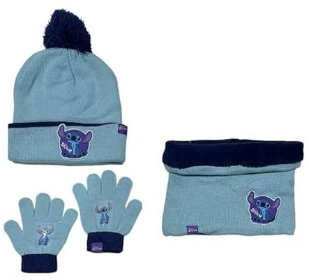 Ensemble 3 Pieces Bonnet, Tour de cou et Gants Stitch Disney (Set gants Bonnet + cache cou Stitch)