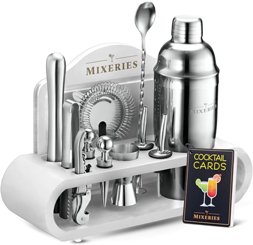Mixology Barkeeper Kit mit Ständer - 18-teiliges Bar-Set Cocktail-Shaker-Set, Getränkemixer-Set für Hausbar mit allem Barzubehör - Bar-Werkzeug-Set, Cocktail-Kit, Mixologie-Set, Bar-Kit (Weiß)