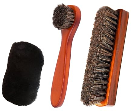 3er Pack Schuhbürsten Rosshaar,Rosshaarbürste, Glanzbürste, Polierbürste,Schuhbürste mit Natürliches Pferdehaar, Schuhputzbürsten, für Schuhpflege - Inklusive Polierbürste, mit & Reinigungstuch