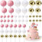 54Pcs Cake Toppers - Pink Gold Ball, Mini Pink Balloon, Barbie Cake Topper for Birthday & Christmas Parties (Pink, White, Gold)