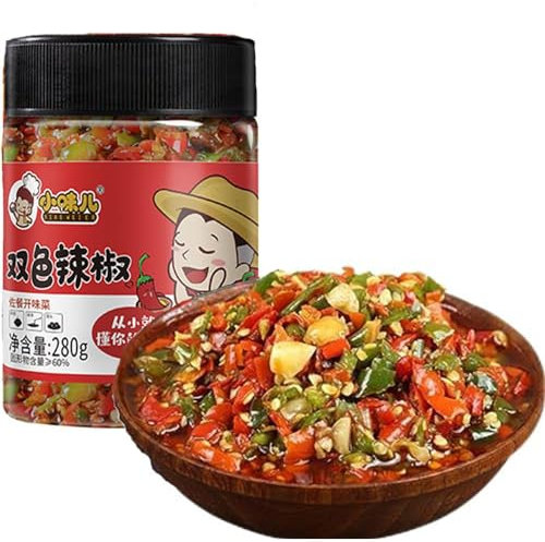 Color Chili Sauce,homemade seasoning,Hunan hot&spicy green and red chili peppers,ickled vegetables,Hot pot dipped in sauce,pmixed noodle sauce,Hunan specialty condiment (Color Chili Sauce 280g,3can)