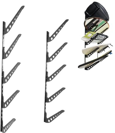 HIKULA 5 Board Surf Rack Wandhalterung für Surfbrett, Wakeboard, Snowboard Aufbewahrung Verstellbare Wandaufhänger Boards Display