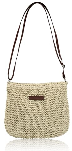 Bototack Straw Bag for Women, Small Summer Beach Crossbody Bag with Zipper and Adjustable Strap, Bohemian Weave Handmade Shoulder Handbags for Holiday Beach Travel (beige)