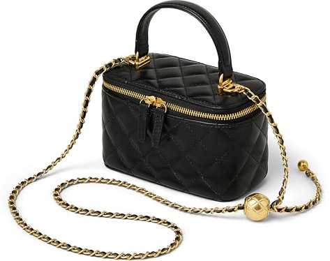 DORIS&JACKY Kleine gesteppte quadratische Box für Damen, Designer-Umhängetasche, Geldbörse mit Metallkettenriemen, Schwarz, Mini