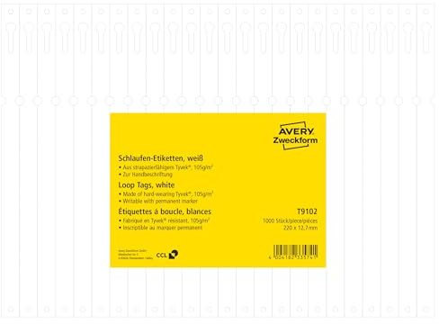 AVERY Zweckform T9102 wetterfeste Schlaufenanhänger 1.000 Stück (220x12,7mm, beidseitig beschriftbare Schlaufen-Etiketten, reißfeste Schlüsselanhänger, robuste Pflanzenbeschriftung), Folie, weiß