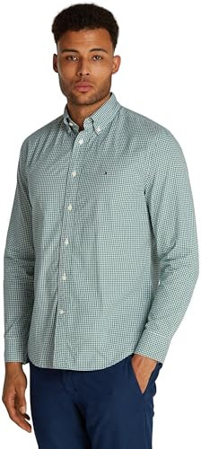 Tommy Hilfiger Flex Poplin Gingham RF Shirt Mw0Mw37548 Chemise L/S, Green (Nouveau Green/Optic White), L Homme