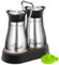UDQYQ Salt and Pepper Shakers Set with Holder,Cruet Sets Stainless Steel Salt and Pepper with Glass Bottom,Refillable Salt Shaker Kitchen Gadgets for Counter Modern Decor Table (Silver)