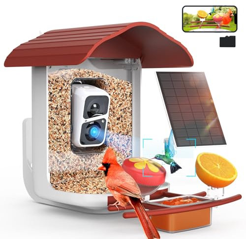 birdsnap® PAV - Smart Bird Feeder mit Kamera, 5 DIY-Add-ons & 64G SD-Karte Automatische Aufzeichnung von Vogelvideo, Vogelhaus für draußen, KI-Identifizierung von Vogel-Auto-Capture mit Solarpanel,