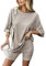 Zetieny Damen Tracksuit Kurzarm Rundhalsausschnitt Einfarbig Zweiteiler Hausanzug Loungewear Outfit Jogger Trainingsanzug Set