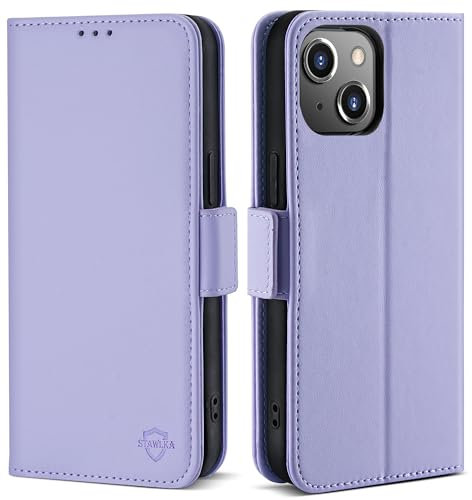STAWLKA Wallet Case for iPhone 13 (6.1), RFID Blocking Card Holder Kickstand Magnetic Closure Flip Folio PU Leather Cover Shockproof Protective Phone Case for iPhone 13 - Light Purple