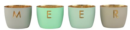 Giftcompany Windlicht Madras 4er Set XS mit Motiv: Meer, Flannel Aqua Pastellblau Sandstone Eisen Höhe 4,5cm