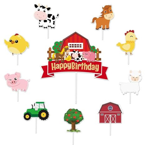 36 tarjetas de animales, 1 tarjeta de cumpleaños de granja, decoración de cupcakes, tarjetas de animales de granja, tarjetas de decoración de granja, tarjetas de fiesta infantil