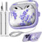 with Safety Lock for AirPods 3rd Generation Case Cover 2021,Cute Floral AirPod 3 Case for Women Girly with Cleaner Kit for AirPod Case 3rd Generation Case- Purple Flower