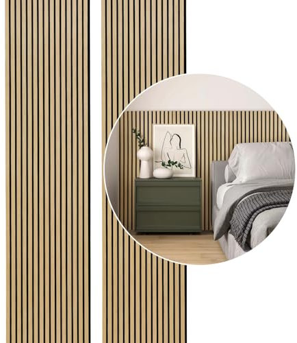 ISOISL Akustikpaneele Holz 1,44㎡ - 2er Set 120x60cm Wandverkleidung Wandpaneele 3D Wall Panel Wandpaneele auf Filz Natürliche Eiche für Wohnzimmer,Home Office,Studio