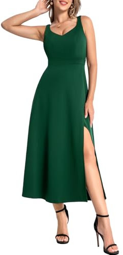 Bbonlinedress Vestido largo de cóctel con abertura para invitada de boda, para fiesta de noche, vestidos de dama de honor divididos, Verde oscuro, XXL