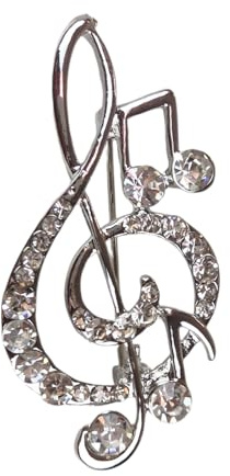 Elegant Diamante Treble Clef Brooch Pin Crystal Music Symbol Brooch for Women Christmas Gift Accessory