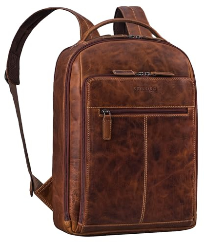STILORD Nami Leder Laptop Rucksack 15 Zoll - Eleganter Business Backpack für Damen und Herren - Perfekt für Arbeit, Uni und Reisen - Lederrucksack Groß Echtleder Farbe:Salerno - braun