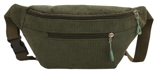 Cord Bauchtasche für Damen und Herren Gürteltasche Damen Verstellbarer Gurt Hüfttasche Bauchtasche Klein Brusttasche Bum Bags aus Cord für Outdoor Sport Laufen (Dunkelgrün B)