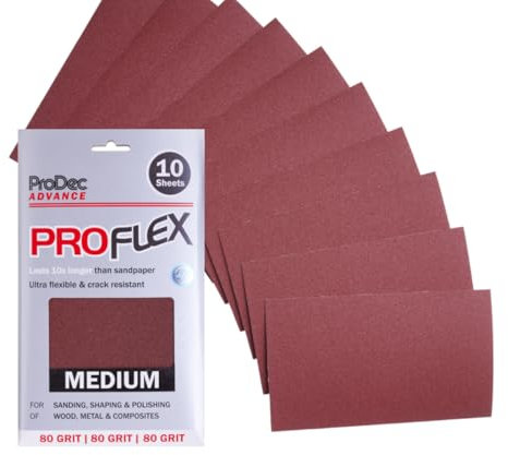 ProDec Advance 10 Sheets Medium Grade 80 Grit Proflex Ultra Flexible Crack Resistant Aluminium Oxide Abrasive Sanding Paper for Sanding Wood, Paint, Plaster, Filler, Metal & More, 9 x 5.5,230x140mm