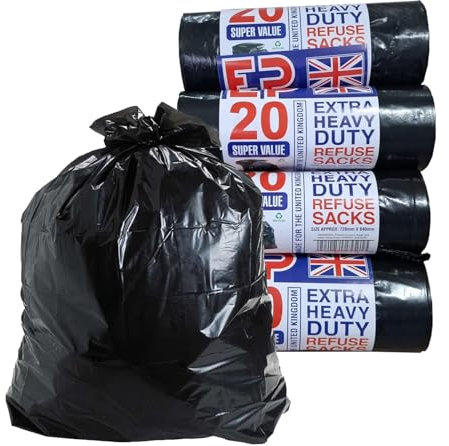 Heavy Duty Black Refuse Sacks Strong Rubbish Bags Bin Liners Large for Home Garden Kitchen House Office Caterers Rubbish 100% Recycled Material (40)