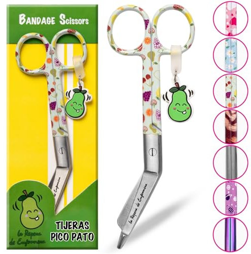 La Repera de Enfermera® Tijeras Enfermería - Tijeras Pico de Pato Punta Roma Acero Inoxidable | Punta Redonda Profesional | Regalos de Enfermería y Accesorios Enfermera TCAE (PASSION FRUITS)