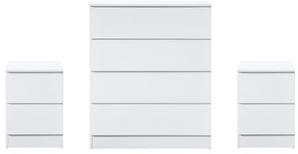 Birlea White 3 Piece Furniture Set Chest of Drawers Bedside Tables Oslo
