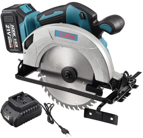 Sega circolare senza fili senza spazzole, 21 V, compatta, con batteria da 3,0 Ah e caricabatterie per legno, metallo morbido, plastica, tagli di compensato