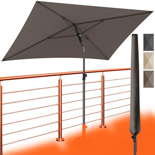 4smile Sonnenschirm Balkon 200x125 cm mit Schirmhülle, Anthrazit - UV50+ Sonnenschirm rechteckig knickbar höhenverstellbar, Sommer Schirm für Sonnenschutz Balkon als Ersatz für Ampelschirm