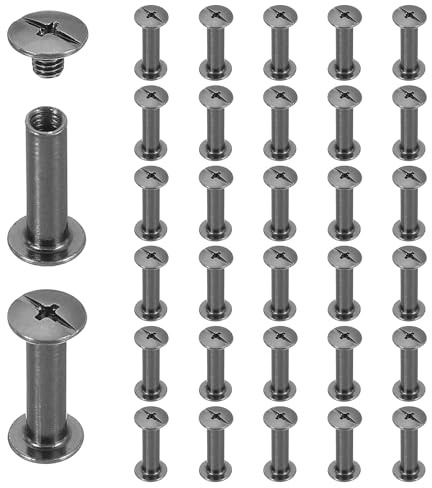 sourcing map Lot de 40 rivets à vis Chicago M5 x 18 mm en métal Phillips pour bricolage, ceinture en cuir, sac, loisirs créatifs, reliure, noir
