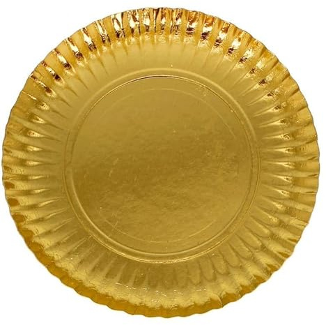 Monouso | 100 Platos de Cartón Redondos Dorados, Ø18cm, Platos Reciclables, De Papel, Eventos y Fiestas, Postres, Tartas, Pastelería.