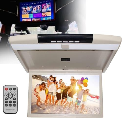 XCSCUK Lecteur de télévision numérique HD à Montage sur Toit de Voiture avec écran LCD Portable, pour Divertissement à l'arrière (Beige)