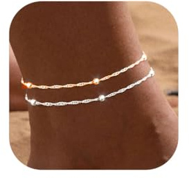 Yean Bracelets de cheville empilables avec perles pour femme, taille unique, /, Pas de gemme