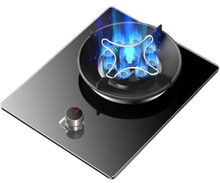 Gas Hob 1 Burner,Black Glass Cooktop with Cast Iron Supports,Flameout Protection,NG/LPG Convertible for Kitchen(LPG)