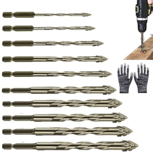 Sägezahnbohrer 4-Schneiden Exzenterbohrer 10 Set für Beton Holz Metall – Verschleißfestes Bohrer Set mit Gewindeschneider Funktion, Multi-Material Bohrer für Stein Glas (3+4+5+6+7+8+10+12+14+16)