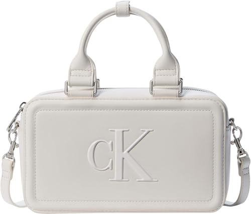 Calvin Klein Donna Borsa a Tracolla Bold Elongated Mini Tote con Zip, Bianco (White Alyssum), Taglia Unica