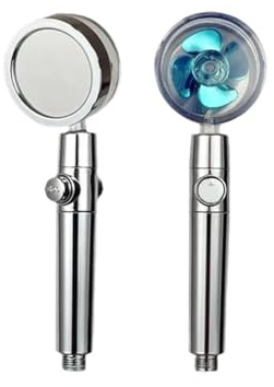 FJOADNVM Duschbrause Duschkopf Hochdruck-Doppel-Turbo-Duschkopf Handbrause mit Turbolüfter und Propellerdusche EIN-Tasten-Stopp-Massageduschkopf(Classic-Blue)