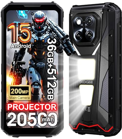DOOGEE V Max Play 5G Rugged Smartphone with Projector, 36GB+512GB/2TB, 20500mAh 45W Android 15 Unbreakable Phone, 6.78'' FHD+ 120Hz, 200MP+20MP AI Camera, 1200LM Camping Light (Black)