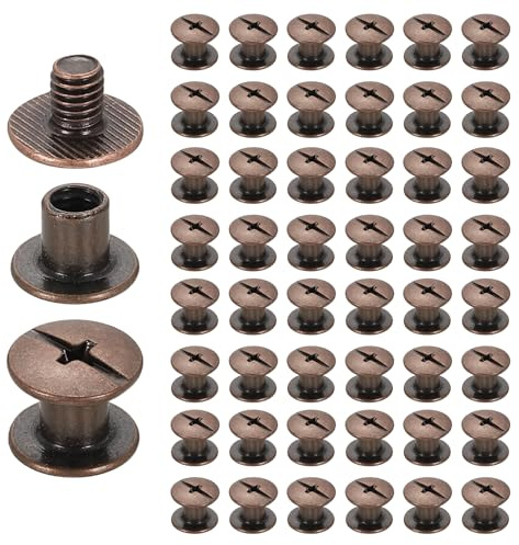 sourcing map 50 set di viti Chicago M5 x 5 mm di lunghezza 7 mm in metallo Phillips rivetti vite per rilegatura fai da te in pelle, cintura, borse, artigianato, rilegatura, rosso rame