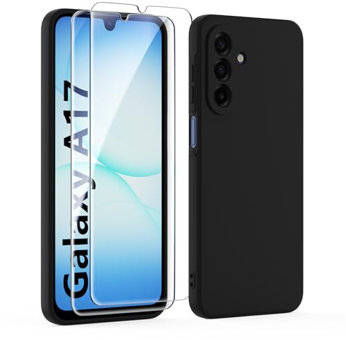 MIKULLE Case for Samsung Galaxy A17 5G / 4G with 2 Tempered Glass Screen Protector,Flexible Soft Silicone tpu Bumper Anti-Scratch Protective Shockproof Phone Cover (Black)