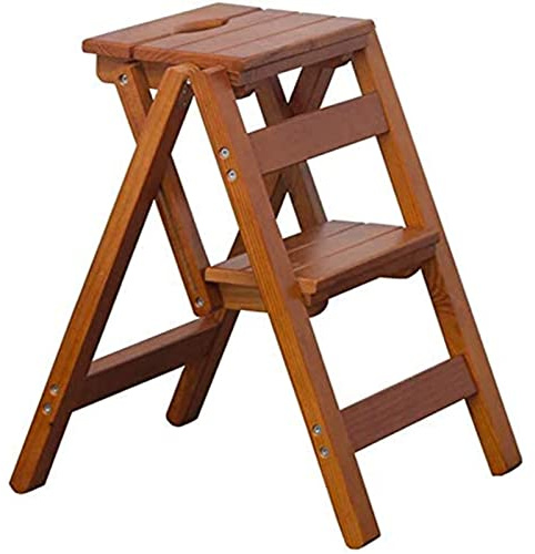 GPDNBIEU, Escalera Plegable Multifuncional, Escalera de Madera Maciza, Taburete con escalón, for el hogar(Brown)