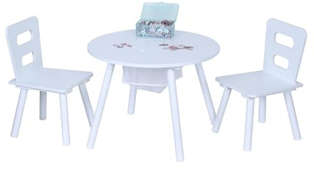 Relaxdays children's seating set, kids' table with 2 chairs, storage space, for boys and girls, kids' corner, MDF, white