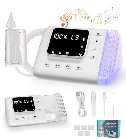 PAHTTO Nasensauger elektrisch für Babys, mit 9 einstellbaren Saugstufen, Beleuchtung und Musik, Nasensekretsauger Linderung Schleimlöser für verstopfte Nasen