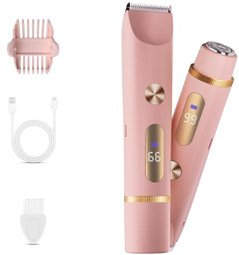 Bikini Trimmer for Women, 2 in 1 Electric Shaver for Women, Rechargeable Electric Razor Body Hair Trimmer Wet & Dry Use, Pink